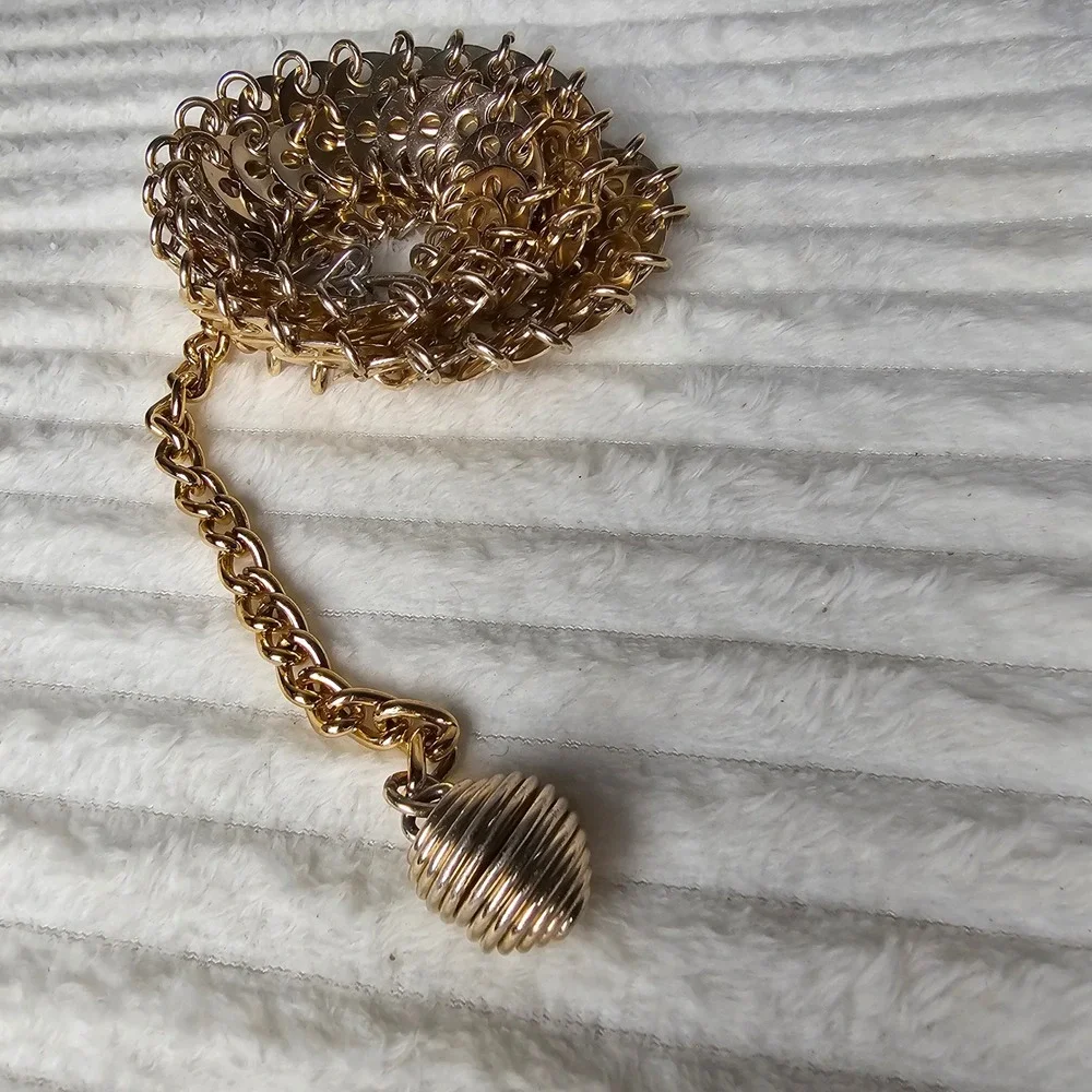 Vintage Women Gold Tone Metal Scale Link Adjustable Chain Belt 34 Glam 90s Y2K
